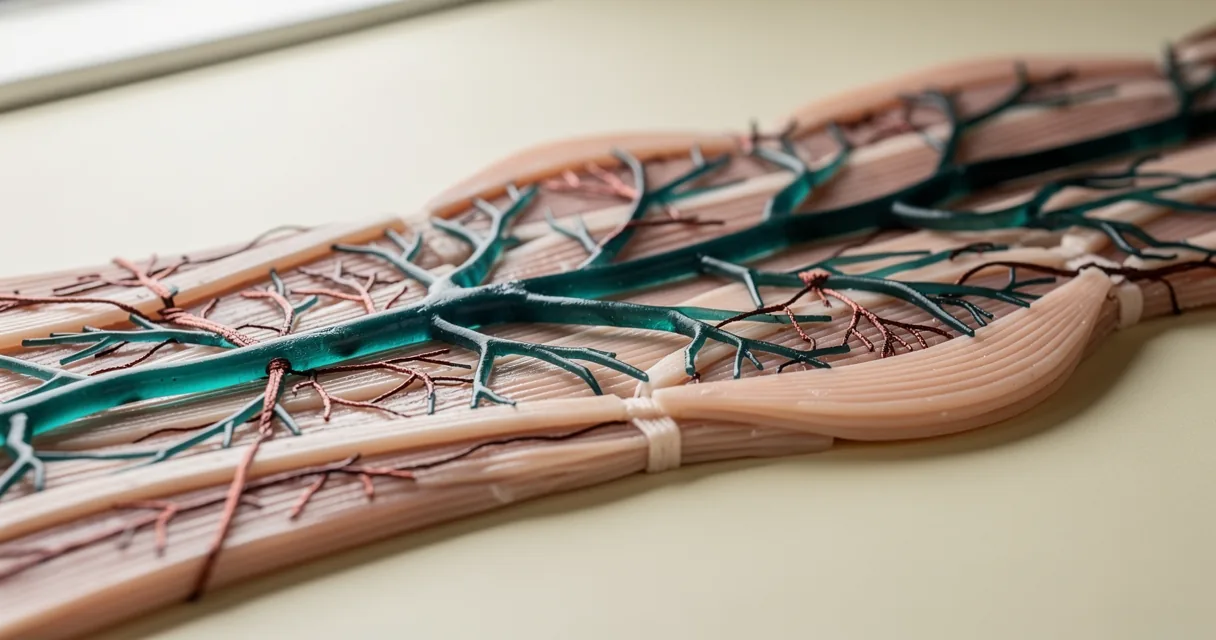 A translucent teaching model of branching vessels crossing muscle tissue